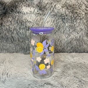 🍋Purple Lemon Glass Tumbler with Straw